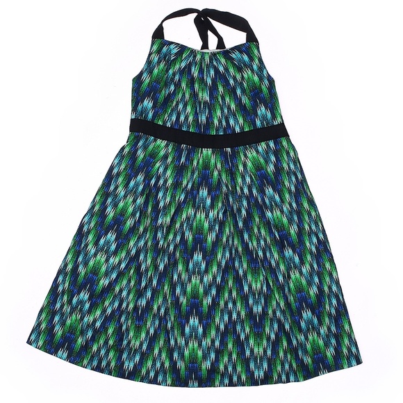 Milly Minis Designer Vibrant Green Blue Strappy A-line Midi Dress Size 8 (Girl)